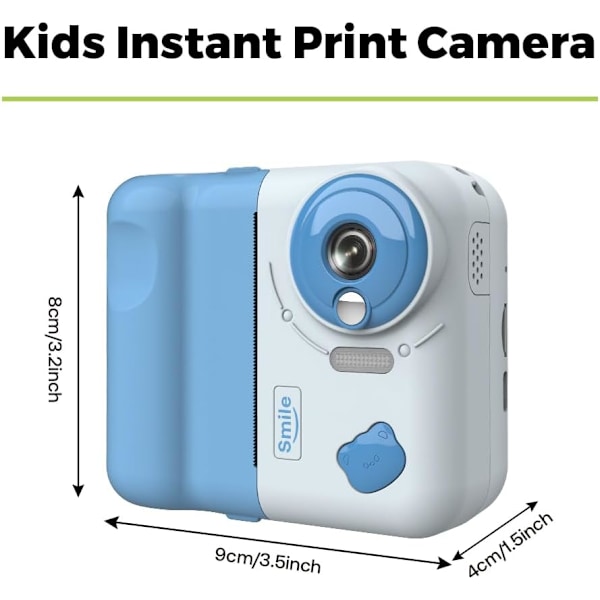 Instantkamera för barn, 1080P 2,4\" direktutskriftkamera för barn med termiskt utskriftspapper, färgpennor, halsrem, blå