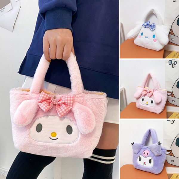 Kawaii Cinnamoroll Sanrio Plyschväska My Melody Anime Väskor Kt Cat Purin Dog Kuromi Plyschryggsäck för tjejer Kulomi