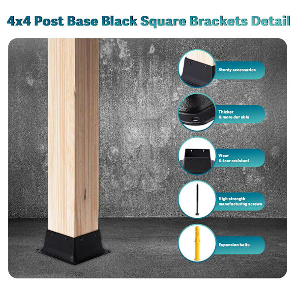 [QD] 2 st Stolpfäste för Staket Svart Pulverlackerad Däckstolpsbas Passar 4\"x4\" Standard Trästolpe Fäste för Däck Veranda Ledstång Räcke Stöd