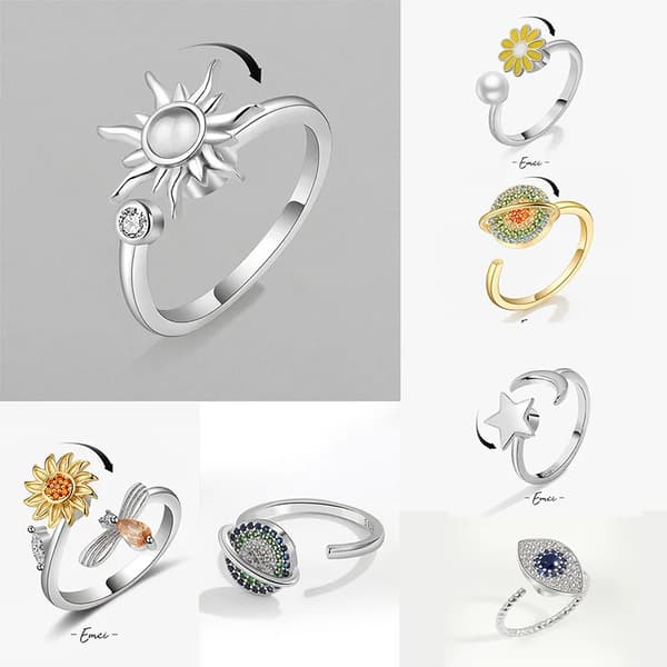 Anti Stress Angst Fidget Ringe til Kvinder Rustfrit Stål Spinner Solsikke Sol Stjerne Ring Trendy Smykker Gave