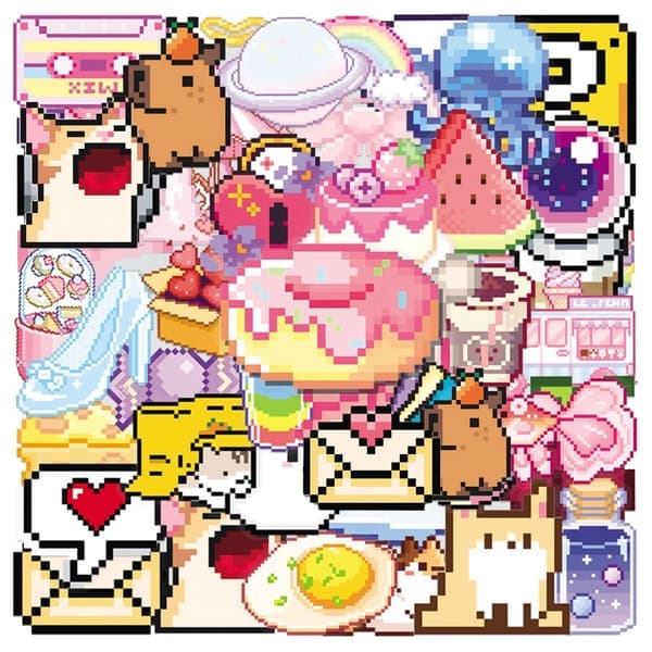 Kawaii Tecknade Graffiti Stickers - Vattentät DIY Scrapbooking, Dagbok, Gitarr, Sött INS Stil Paket