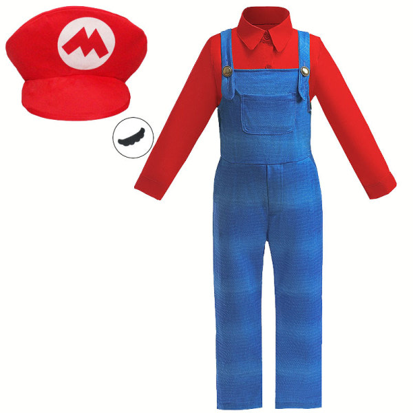 Super Mario kostym Halloween Cosplay kostym för barn Super Brothers kostym outfit Röd 130cm