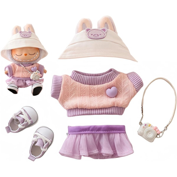 Lyxiga Kläder för Labubu Dockor Tillbehör Stilfull Kawaii Outfit Set 5 Delar Passar för 15cm 17cm Labubu Docka Pink 17CM