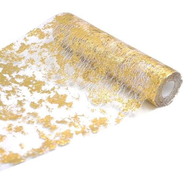 \"QD\" 10M Guld Metallic Bordslöpare, 28cm Bredd Guldfolie Bordsduk, Present Blommig DIY Inslagningsband
