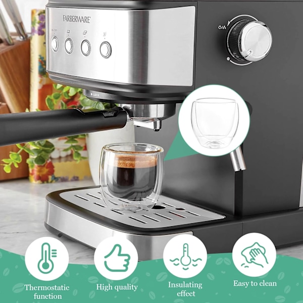 QU*6 stykker kaffekopper glass, 250 ml dobbeltglass, borosilikatglass dobbeltveggede kaffekrus for melk, kaffe, havre, yoghurt