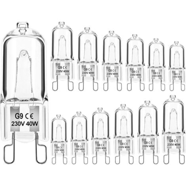 QQU-Dæmpbare G9 Halogenpærer 40W 230V Varm Hvid Til Mikrobølgeovn Komfur Loftslamper Pakke med 12 [Energiklasse G]