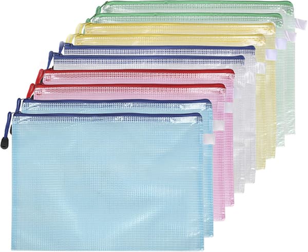A5 lynlåsmapper, PVC dokumentposer til filopbevaring, skole og kontor, 10-pak, assorterede farver