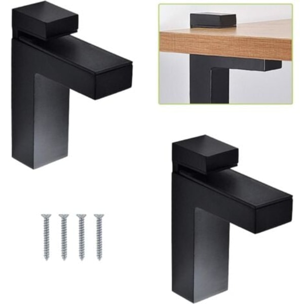 QQU-Pack Sorte Justerbare Glasklemmer til Træ/Glas Hylde - Flydende Solide Metal Vægmonterede Beslag, Passer til 5-30 mm Tykke Hylder (L)