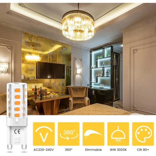 10-pack dimbara G9 LED-lampor 3W varmvit 3000K, halogenersättning