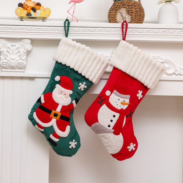 CDQ 2st julstrumpor Stor äldre snögubbe Broderade julstrumpor Julgran Öppen spis Dekoration Presentstrumpor 37*26cm˜QD
