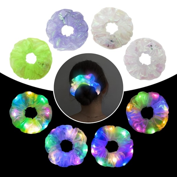 QD-4 stk Lys Scrunchies Hårstrikker, LED Scrunchy Hårelastisk Bånd for Kvinner & Jenter, Glød i Mørket Festtilbehør Rave Tilbehør for Glødefest