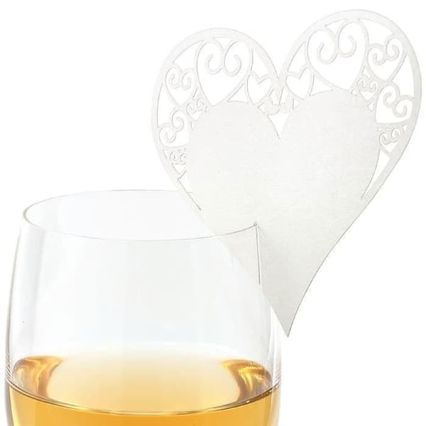 /QD/50x Symmetrisk hjerte navnelapp glassmarkørholder for bryllup