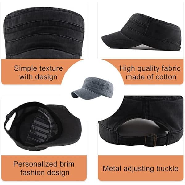 Militær Caps for Menn og Kvinner Klassiske Justerbare Slitte Hatter Unisex 100% Bomull Robust Solid Skygge Baseballcaps Sol Vandrehatt Grå