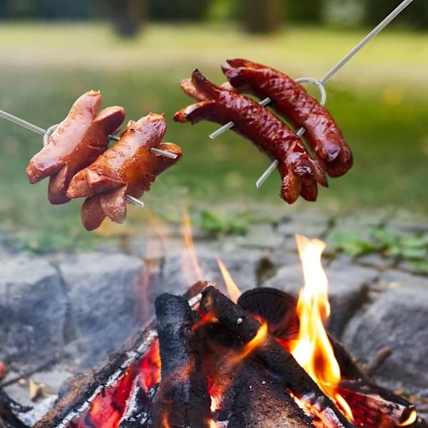 Teleskopisk bålristegaffel, doble pigger, rustfritt stål, roterende håndtak, svart
