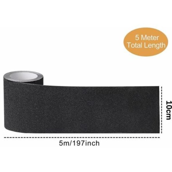 QU/Halkskyddstejp för Trappor, Friktionsresistent Abrasiv Säkerhetstejp för Stegpallar, Inomhus/Utomhus, Hög Friktion, 10cm x 5m, Svart