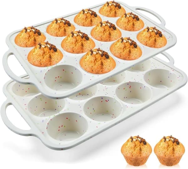 2-pack silikonmuffinsform med metallram, äggbakelseform, muffinsform för ugn, BPA-fri