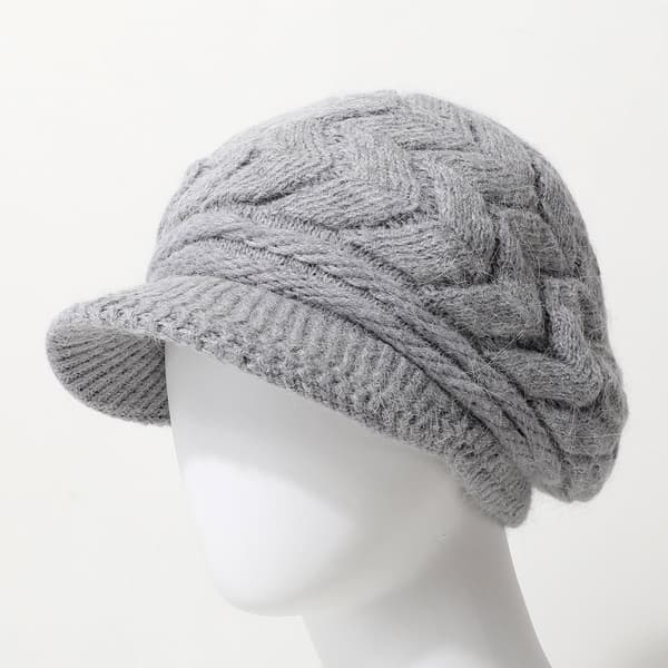 Vinterhue til kvinder med visir, fleeceforet strikhue til kvinder og piger, One Size, Grå gray