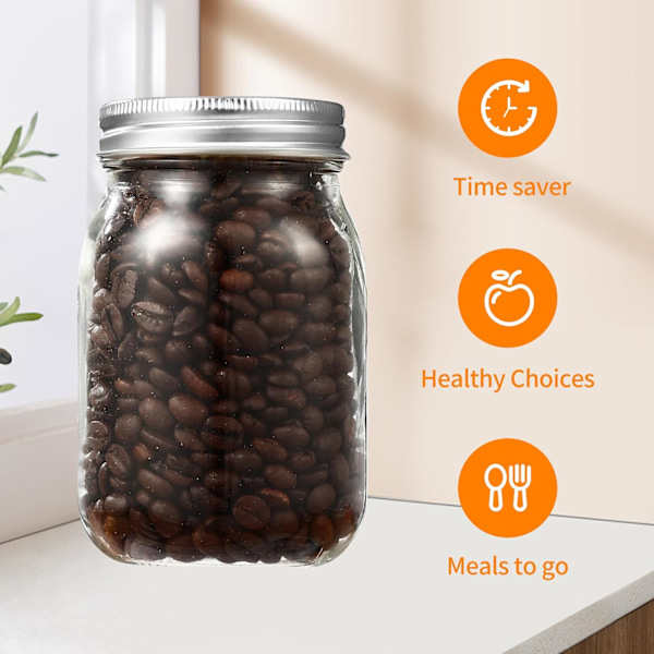 QU*Set med 6 Mason Jars, 500 ml glasburkar med lock, lufttäta glasburkar med lock, perfekt för hemgjord sylt, inlagda grönsaker, overnight oats