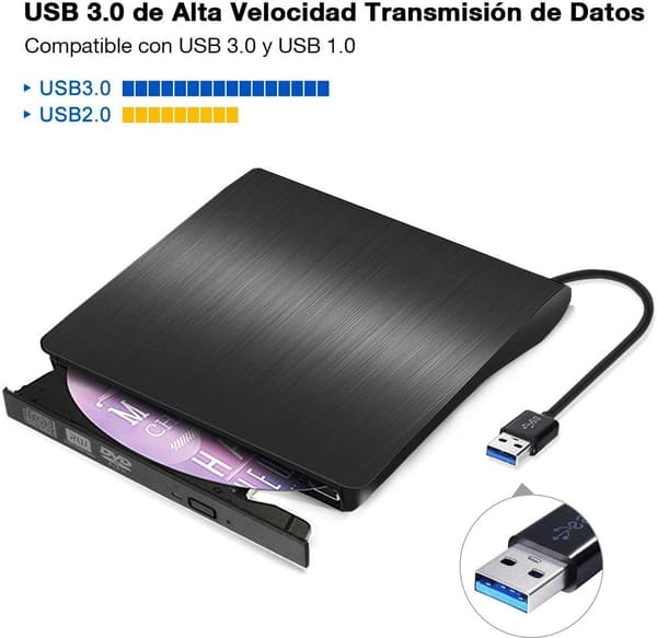 Ekstern DVD CD-drev USB 3.0 CD DVD-brænder Plug and Play til bærbar pc MacBook Windows Linux Mac Sort