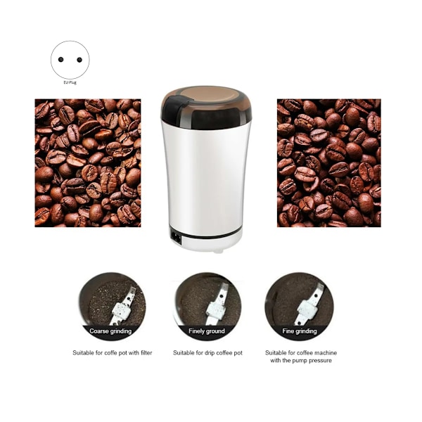 QU. Bærbar Elektrisk Kaffebønnekværn Køkkenredskab Urter Salt Peber Krydderier Nødder Korn Mini Medicin EU Stik A
