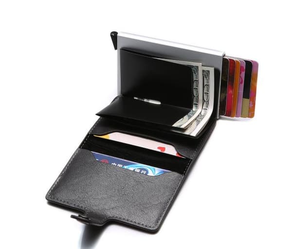 Svart RFID NFC-skydd Plånbok Korthållare 5 kort (Äkta Läder)