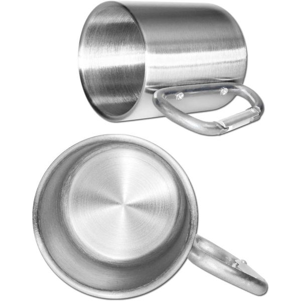 Utomhusmugg, 300 ml rostfritt stål, campingmugg med skruvlock, silver