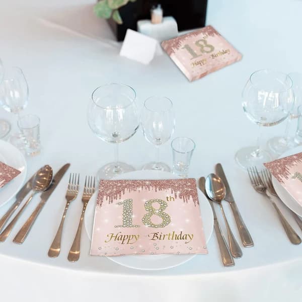 20 stk. rosegull party 18-årsdag papirservietter