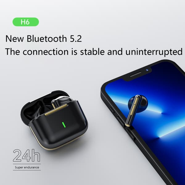 DQ-Bluetooth Trådløse Multi Farve Ørepropper Øretelefon hovedtelefon H6 TWS Black