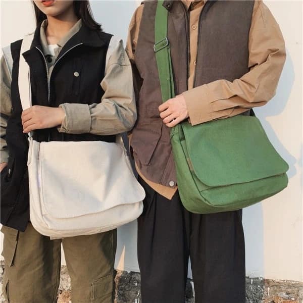 Japansk canvas axelväska för kvinnor 2022 Bomull Studentväskor Unisex Crossbody Stor Dam Messenger Väskor