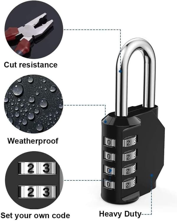2-pack Combination Lock - 4 Digit Waterproof Padlock with Resettable Combination, for School, Locker and Storage Lockers