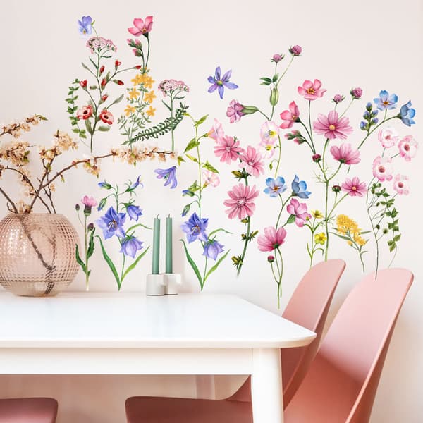 Växtväggdekaler, glasfönsterdekaler, rosa blommor, vägg