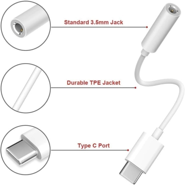 QU/2x Adapter USB-C til 3,5 mm Hvid