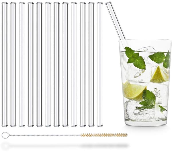 Glasstrån Återanvändbara, 12-pack, 20 cm, Tål Diskmaskin
