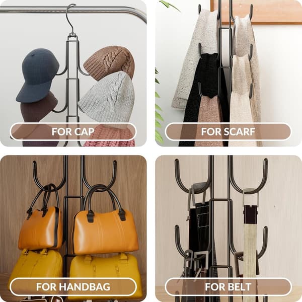 Väskkrokar, 2-pack (12 krokar totalt), roterande, platsbesparande, för väskor/hattar