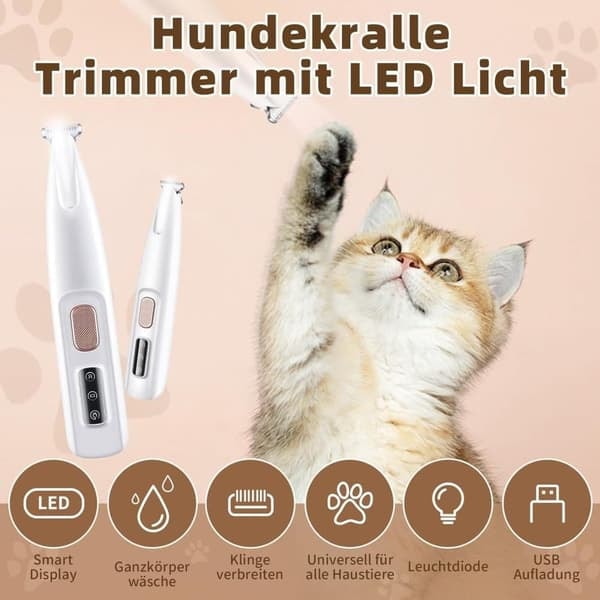 Tyst Sladdlös Hundtrimmer / Tasstrimmer med LED-lampa, Vattentät, Sladdlös_qq