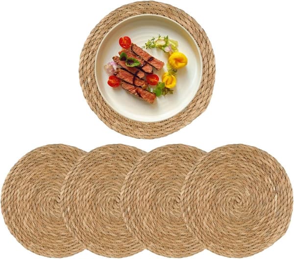 Pyöreät kudotut tabletit, 30 cm, rottinki, lämmönkestävä, luonnollinen, 4 kpl