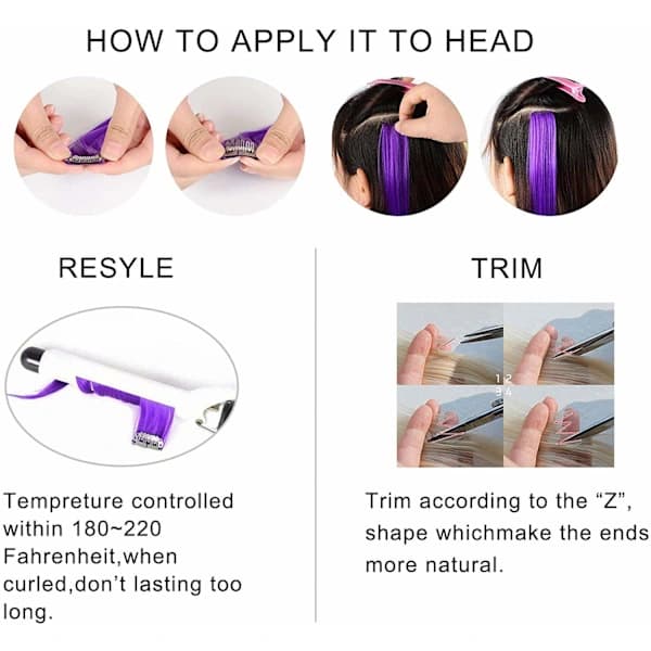 10 stk. Blå Hår Extensions Clip-in Farvede Hår Extensions Parykstykker Farverige Festlige Highlights Multi-Farvede Hår Extensions