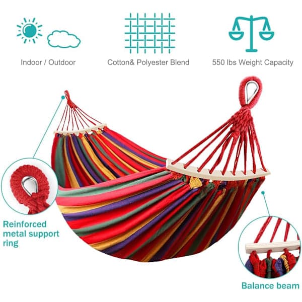 Upgraded Durable Canvas Camping Hammock, Single Beds with Two Balance Beams, 220*150cm