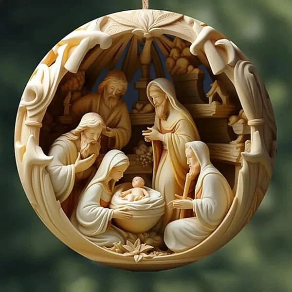 Akrylhängande julkrubba ornament 4