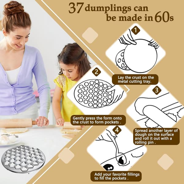 Russisk dumplingmaskine aluminiumslegering 37-hullers dumplingform til hjemmekøkken sølv