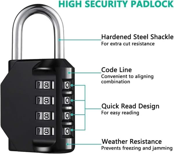 2-pack Combination Lock - 4 Digit Waterproof Padlock with Resettable Combination, for School, Locker and Storage Lockers