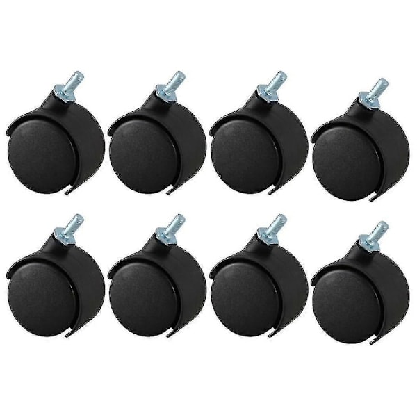 \"QD\" 8 stk 6 mm gjengede stammer 40 mm doble hjul roterbare hjul svarte
