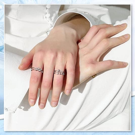 9 Pieces Anxiety Rings for Women and Men, Adjustable Stackable Spinner Rings with Beads for Stress Reduction Silver - B