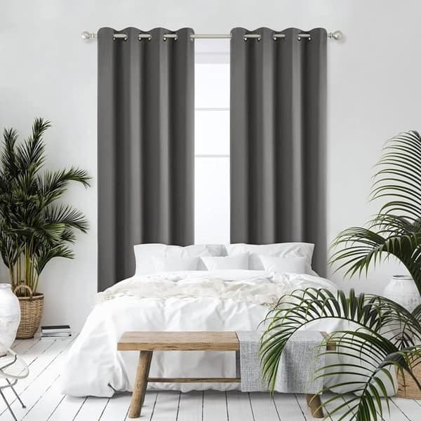 /QD/Isolerede mørklægningsgardiner, 140x244 CM (Bredde x Højde), Moderne øje-design, mørkegrå, 2 stk.