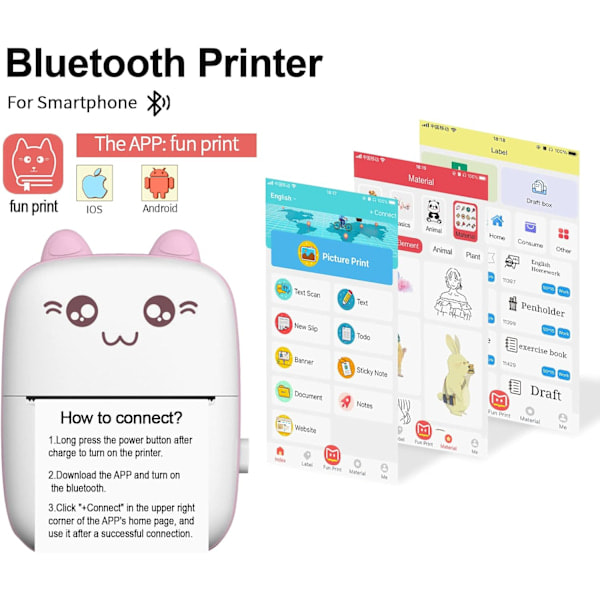\"QD\" Bærbar Mini Bluetooth Trådløs Termisk Blækfri Etiketprinter til Foto Etiketter DIY