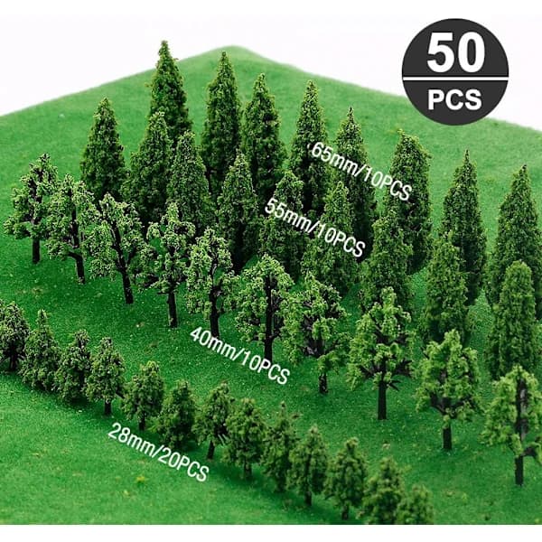 50 modellträd, 3D-modellträd, mikromodellträd, modelljärnvägsträd