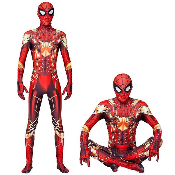 Golden Iron Spider-man Tights Jumpsuit Set för vuxna barn Halloween kostym 180CM