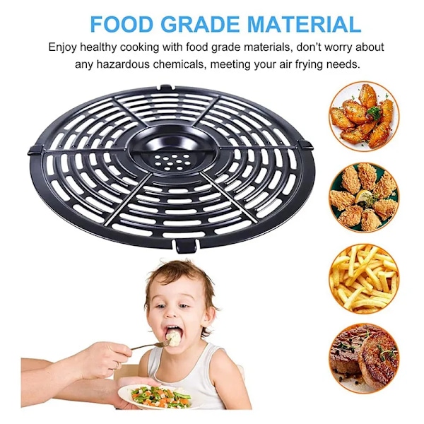 QU.Air Fryer Ersättningsdelar Bricka, Uppgraderad Rund Grill Crisper Plate Non-Stick Beläggning Air Fryer Tillbehör Rack