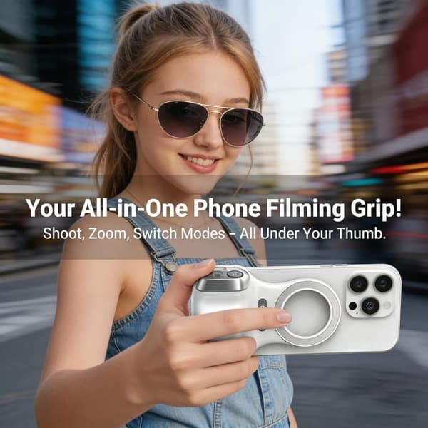 Magnetic Camera Grip for Mobile, MagSafe Phone Holder with Remote Shutter & LED Light Black Black Fill Light