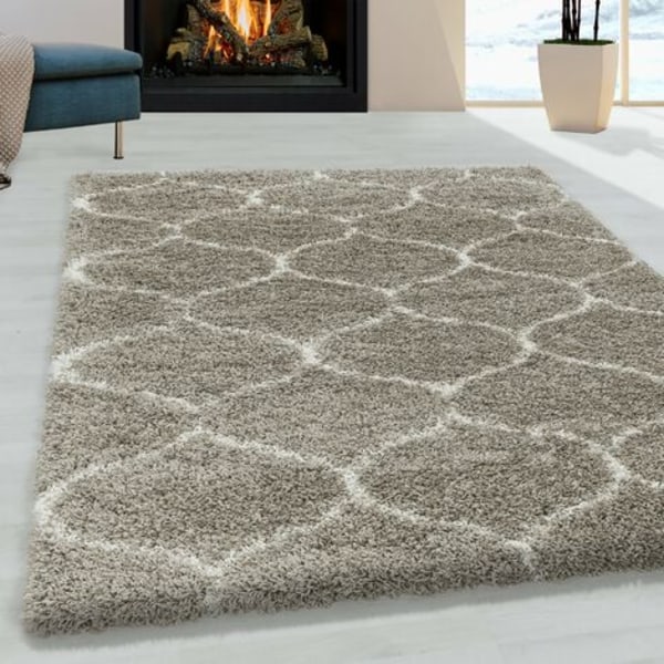 QQU-SALMA Långhårig Ryamatta med Alhambra-Mönster (Beige - 60x110cm)